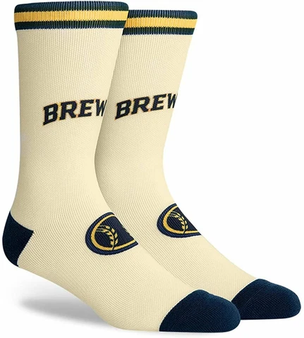 NEW! Milwaukee Brewers Cream Crew Socks Mens Large Fits Size 6-12 MLB Cover