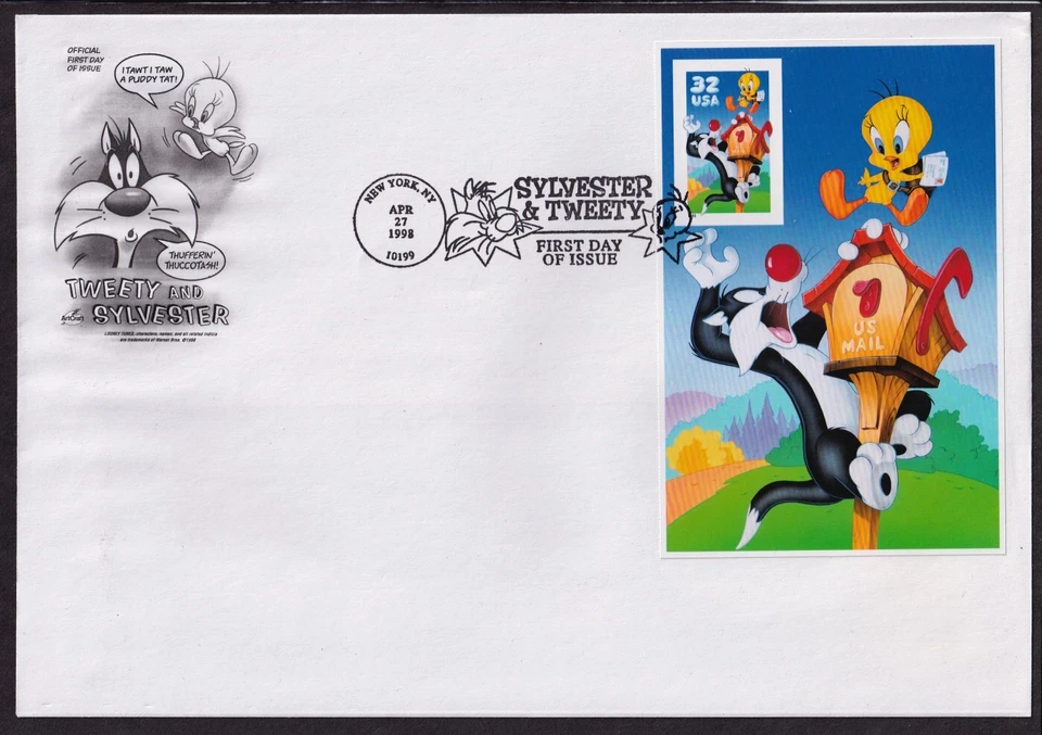 1998 Tweety & Sylvester Sc 3205c imperf booklet panel with ArtCraft cachet - Image 1 of 1