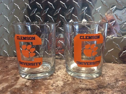 Clemson University Bp Gulf Oil Tiger Paw Story Double Old Fashioned Glass Lot 2 Cover
