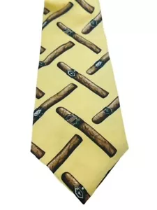 Necktie vtg Mens Tie silk 56" Prestige cigar smoking pipe tobacco yellow briar - Picture 1 of 5