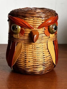 Vintage retro Wicker woven basket Owl Trinket storage Pot W - Picture 1 of 11