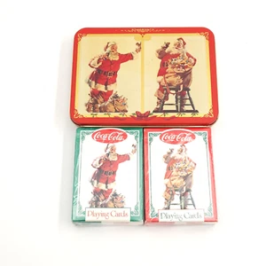 Barajas de cartas de Coca Cola Santa con estuche de hojalata Soda Nostalgia Navidad 1994 Nuevo de Lote Antiguo - Imagen 1 de 11