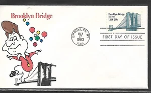 USA 1983 HAND PAINTED BROOKLYN BRIDGE RICHARD ELLIS ANIMATED FIRST DAY COVER - Picture 1 of 1