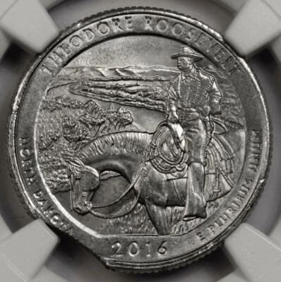 2016 NGC MS63 Curved Clip Theodore Roosevelt Quarter Mint Error Extremely Rare - Image 1 of 4