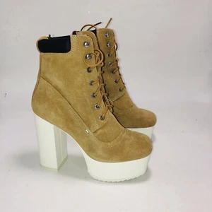 Shelly’s Brown Leather Suede Ankle Platform Boots Size Uk 4.5 Eu 37 - Picture 1 of 5