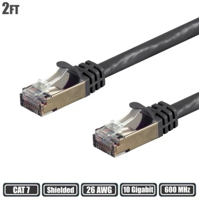 2FT Cat7 RJ45 Network LAN Ethernet S/FTP Patch Cable Shielded 600MHz 26AWG Black - Image 1 of 4