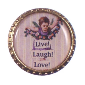 Maximal Art Pin Live Love Laugh Angel Cherub Round John Wind Vintage Jewelry - Picture 1 of 1
