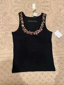 Camiseta sin mangas Christina Rotelli para mujer de algodón negra lentejuelas de cobre talla M nueva con etiquetas - Imagen 1 de 6