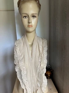 Antique French Silk Stole with Handmade  Lace Edging 150cm by 59cm - Picture 1 of 12