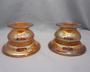 Vintage Federal Glass Marigold Carnival Glass Madrid Candlestick Holders (2) - Picture 1 of 6