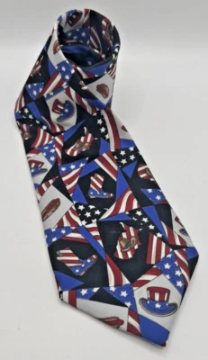 Albert Nipon American Pop Tie Patriotic Cowboy Baseball July 4th Uncle Sam USA  Foto 1 de 4