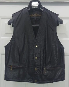 STRUCTURE MEN'S BLACK PEBBLE LEATHER COTTON LINING SNAP BUTTON WAIST VEST SIZE S - Picture 1 of 10