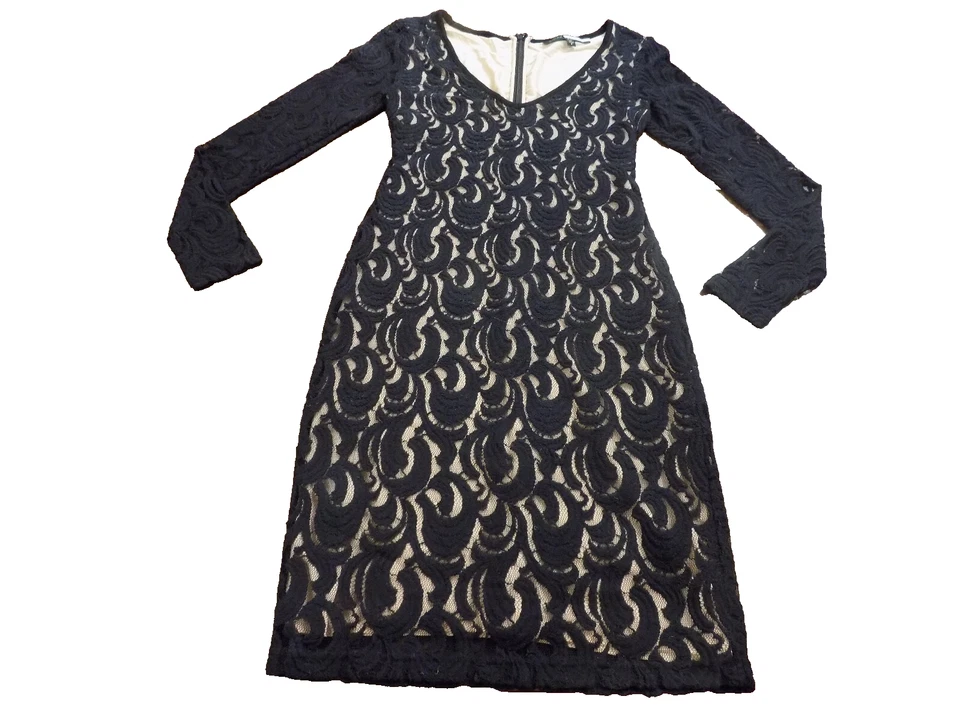 Vestido Plenty by Tracy Reese Anthropology ceñido al cuerpo negro superpuesto de encaje forrado desnudo 2 Foto 1 de 4