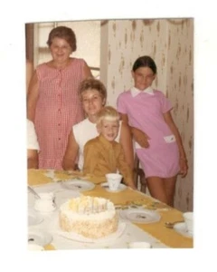 Vintage Small Photo 1960's Girl At Birthday Party w/ Mom & Brother DST100 - Picture 1 of 1