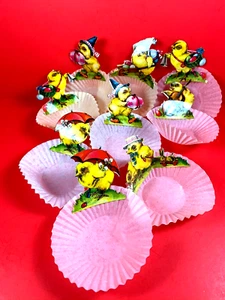 Vintage Die Cut Paper Victorian Easter Chick Handmade Cup Cake Liners Set Of 9 - Picture 1 of 12