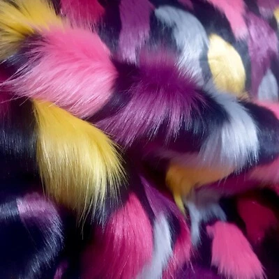 Webpelz Langhaar kuscheliges Kunstfell Stoff Fell Schwarz Bunt Deko Bekleidung - Bild 1 von 4