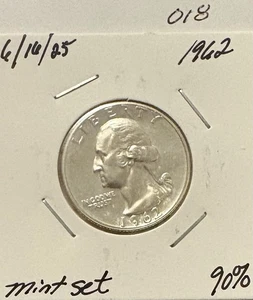 1962 UNC 90% Silver Washington Quarter -018 - Picture 1 of 2