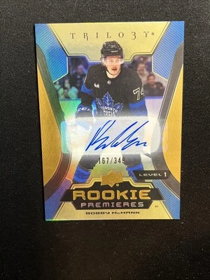 23-24 UD Trilogy Rookie Premiers Common Gold Auto Level 1 124 Bobby McMann /349 - Image 1 of 2