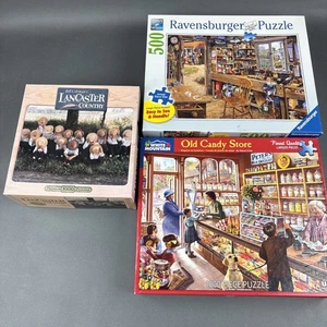 White Mountain Ravensburger Lot of 3 Puzzles Amish Country Dads Shed 1000/500pc - Picture 1 of 6