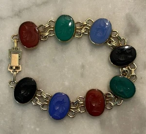 Roman Carving Bracelet - Multi-Stone - 14k Gold R.G.F. Gold Filled - 8.25" - Picture 1 of 9