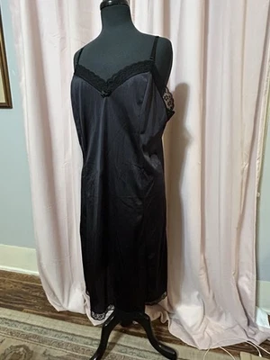Mujer Talla 40 40" Largo Vintage Velrose Nylon Encaje Deslizamiento Completo Negro Foto 1 de 4