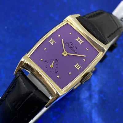 Impresionante esfera púrpura vintage de 1950 Man’s ELGIN De Luxe totalmente reparada GARANTÍA Foto 1 de 4