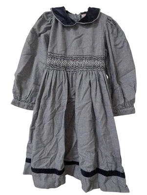 Vestido Gingham Sophie Dess The Children's Collection Azul Marinho Tamanho 6 Vintage Anos 90 - Imagem 1 de 3