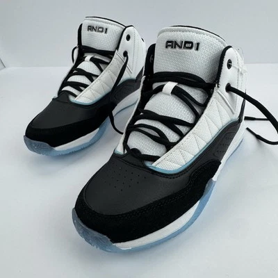 AND1 Boys White, Black & Blue Hightop Lace up Basketball Sneakers Size 5 NEW - Image 1 of 4