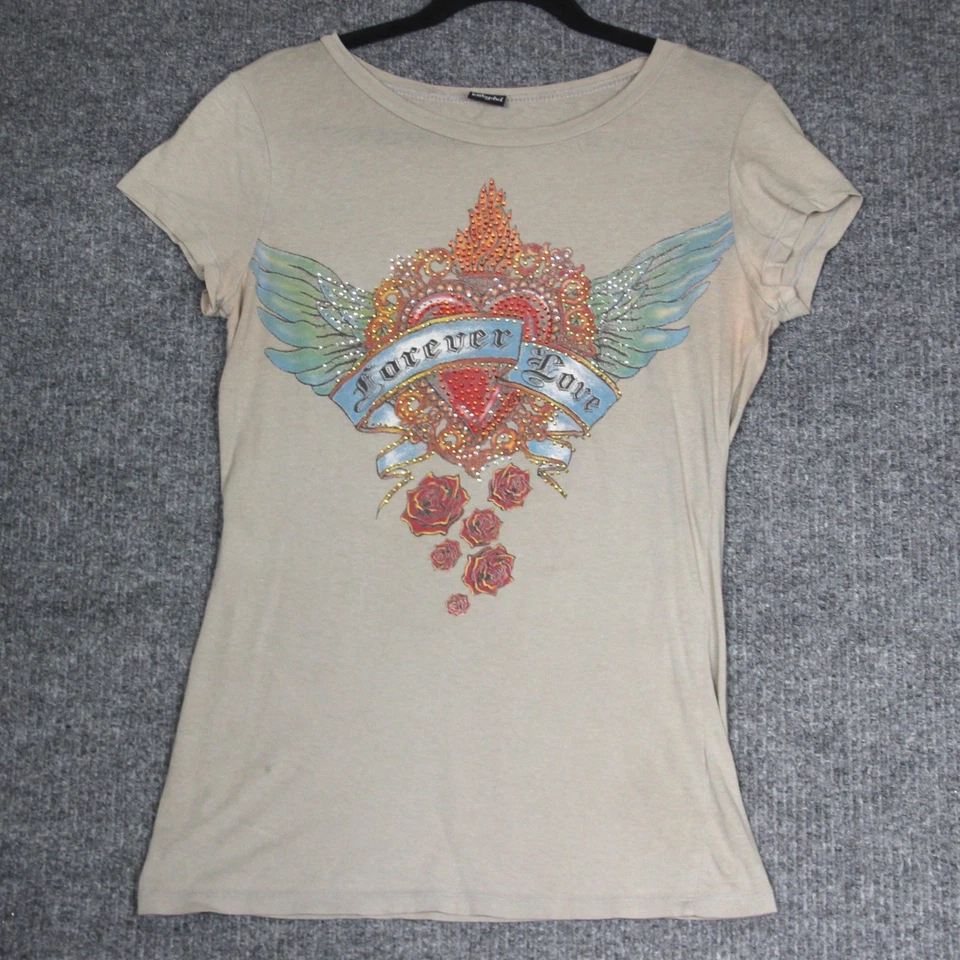 Y2K Katy Did Womens Top Large Rhinestone Embellished Forever Love Grunge Fairy - Image 1 of 4