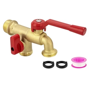 Grifo doble de latón para exteriores, grifo de agua de jardín de montaje en pared de 3/4 pulgadas, óxido y... - Imagen 1 de 7