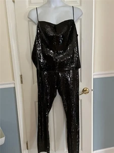 Pantalones Express 2 piezas de lentejuelas negras y camiseta sin mangas a juego talla XL NUEVO CON ETIQUETAS - Imagen 1 de 9