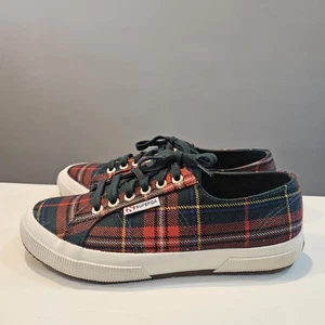 Superga Womens Size US 8 EU 39 Tartan Plaid Chunky Sole Sneakers Red Green  - Picture 1 of 8