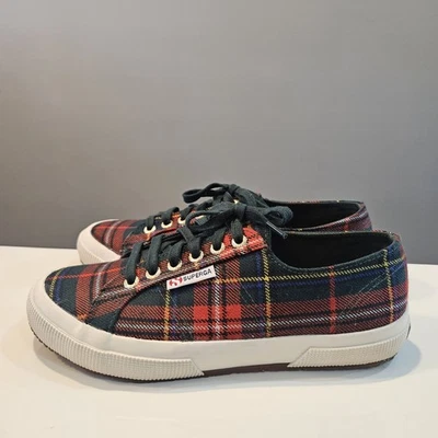 Superga Womens Size US 8 EU 39 Tartan Plaid Chunky Sole Sneakers Red Green  - Image 1 of 4