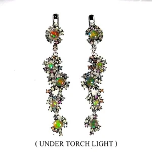 925 Sterling Silver Earrings Round Black Opal 4mm Sapphire Gemstone Jewelry - Picture 1 of 14