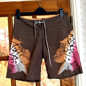 VGC Ladies O'NEILL Oak BROWN PINK & ORANGE 'SURF LIFE' BERMUDA Shorts 28 W28-32" - Picture 1 of 7