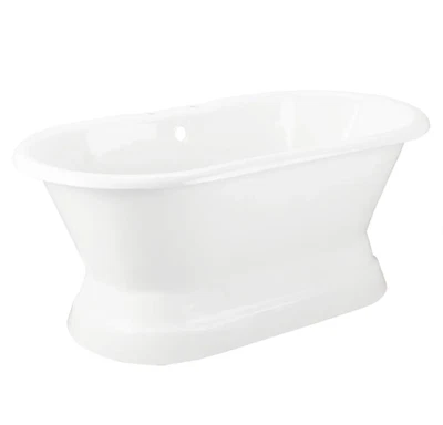 Signature Hardware 260281 - 66′′ hierro fundido doble extremo pedestal bañera blanca Foto 1 de 3
