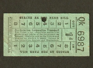 BILLETE DE AUTOBÚS BRITÁNICO DE TRANSPORTE NORTHAMPTON CORPORATION DE COLECCIÓN - Imagen 1 de 2