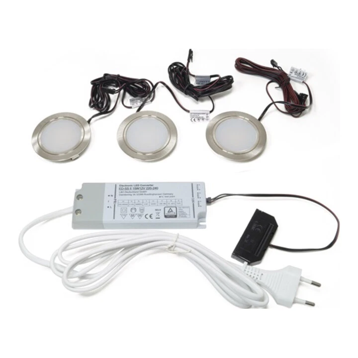 L&S Einbauleuchte Set LED Chip Leuchte Warmweiß Edelstahloptik 12V 12W 3er Set - Bild 1 von 1