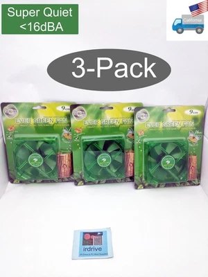 3-pack: NEW Evercool Ever Green Quiet 16dBA 90mm 3pin PC Case Cooling Fan EGF-9 - Image 1 of 4