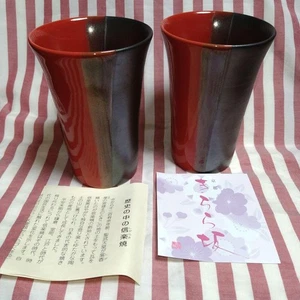 Kyoto Kirarazaka Ceramic Tumbler Set 2 Shigaraki Ware Red & Black Gradient - Picture 1 of 5
