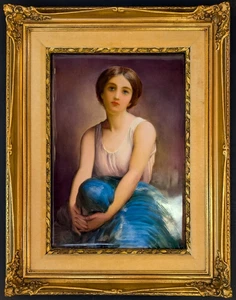 Hand Painted German Porcelain Plaque, Contemplation After Piot Gold Frame KPM ? - Picture 1 of 22