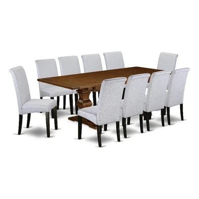 East West Furniture Dining Table and 10 Gray Chair in Antique Walnut - Image 1 of 4