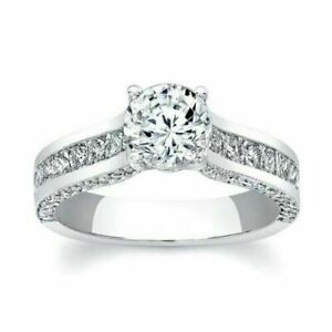Channel Set Engagement Ring 2.25Ct Round Cut Diamond Solid 14K White Gold Size 6