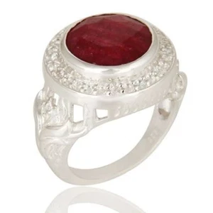 Ruby Corundum Gemstone Sterling Silver Engagement Ring Statement Jewelry - Picture 1 of 4
