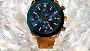 BENYAR Mens Quartz Sport Chronograph Blue Dial Leather Band  Watch ( K52) - Picture 1 of 11