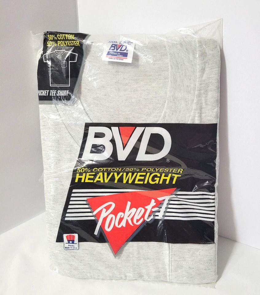 Mens BVD Pocket T Shirt Vtg 90s Gray Short Sleeve 3XL Sz 54 - 56 Heavyweight