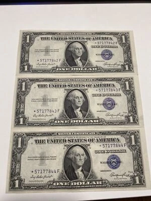 3 consecutive Error  1935E Misaligned Star* $1 Silver Certificate UNC！TOP RARE！ - Image 1 of 4