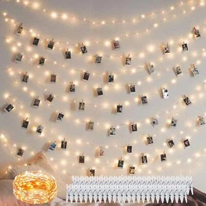100 Led 50 Photo Clips String Lights Holder 33ft Starry Fairy Lights For Hanging - Picture 1 of 7