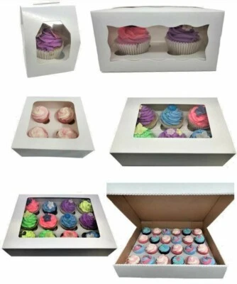 Windowed Cupcake Boxes for 1, 2, 4, 6, 12 & 24 Cup Cakes with Removable Trays - Image 1 of 4