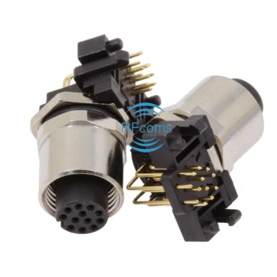 M12 Sensor Connector 8P 8 Pin Panel Female Adapter Angled PCB Socket Connectors - Image 1 of 4